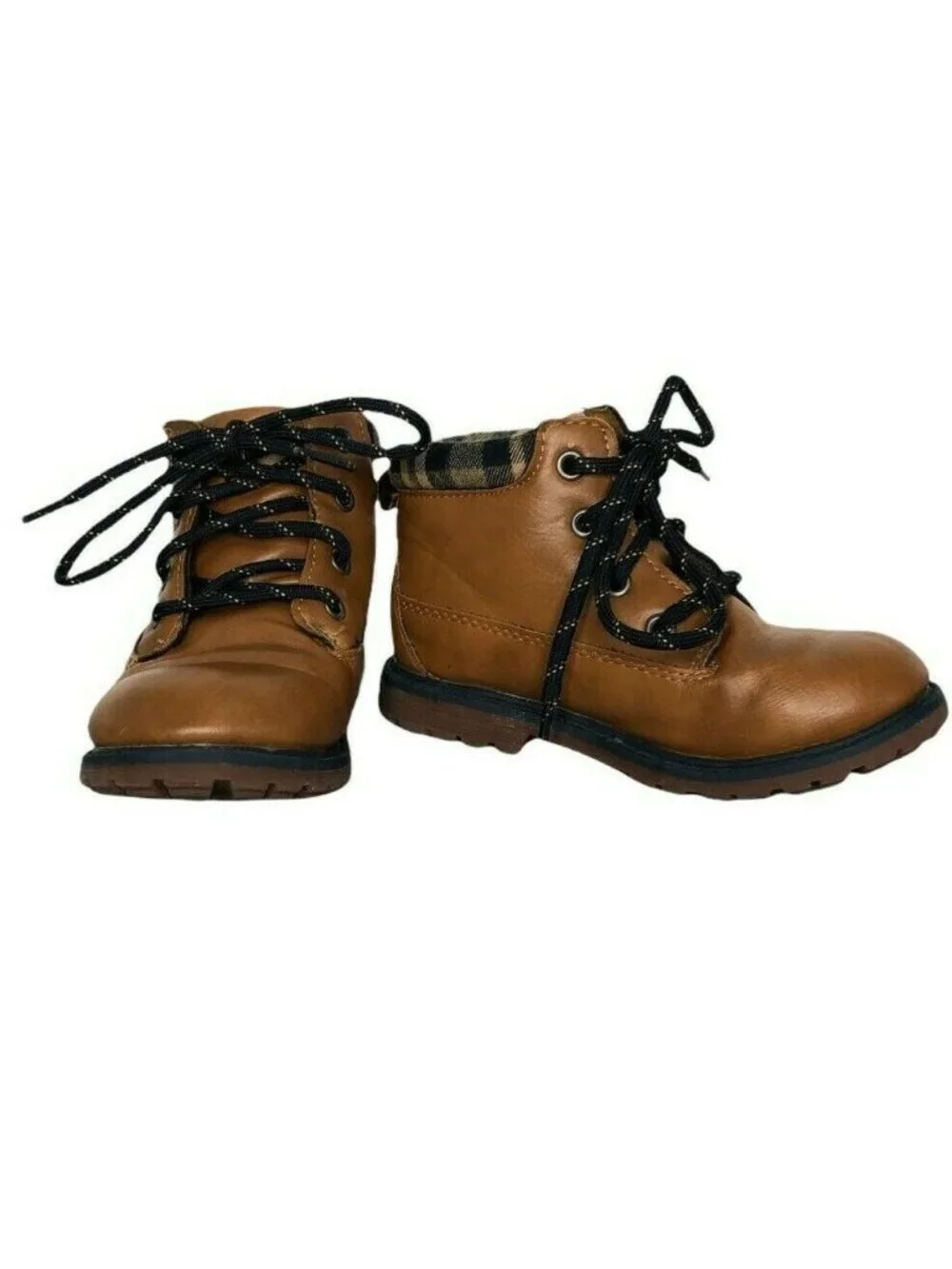 OshKosh B'Gosh Braxton B Boots Little Boys Toddler 10 Tan Black Plaid Shoes Beig